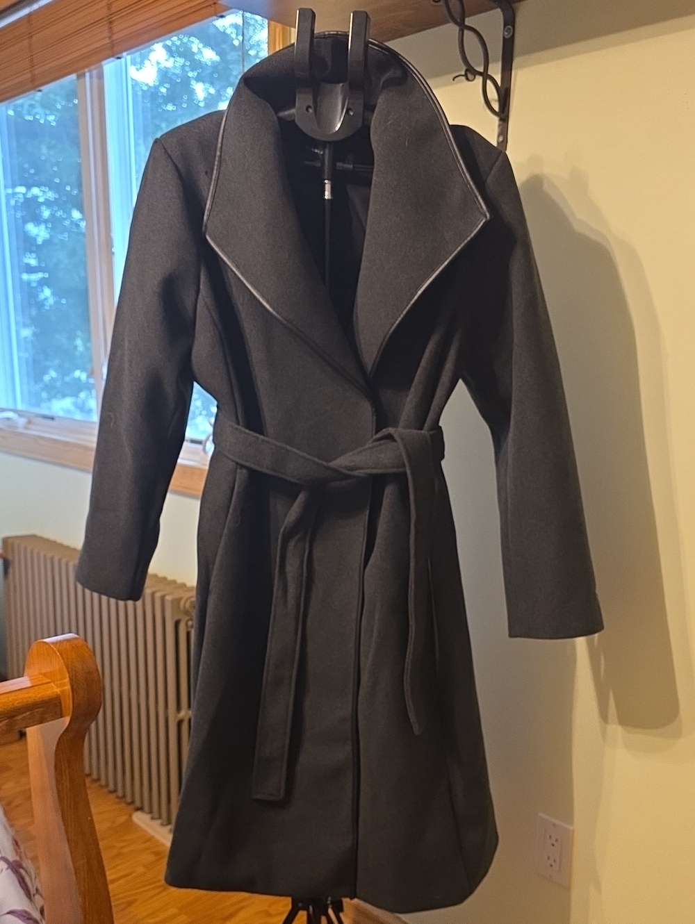 Tahari Dark Charcoal Wrap Trench Coat with Tie Belt